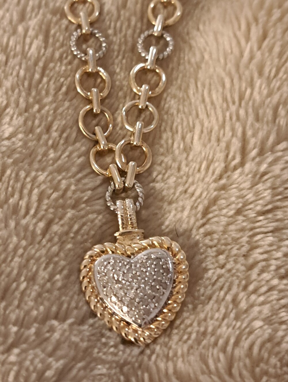 925 Gold and Silver Heart Pendant Necklace With Silver Crystal Stones